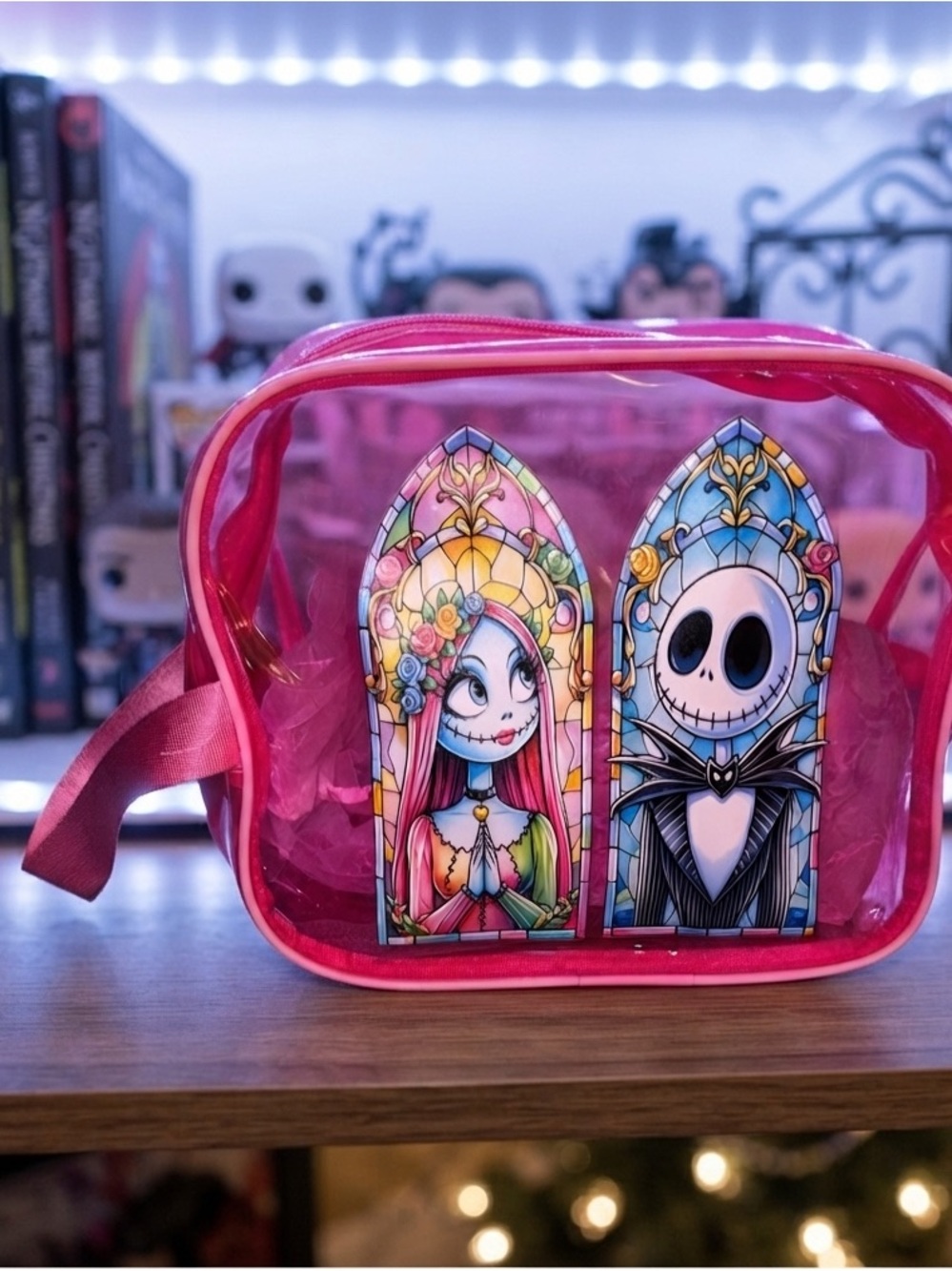 Pink Kids Clear cosmetic Bag with Stained Glass Character Design